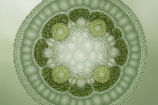 Plant cell stem cross section vascular tissue xylem phloem microscopic structure biology botany green pattern radial symmetry plant cell stem cross section with vascular tissue xylem phloem