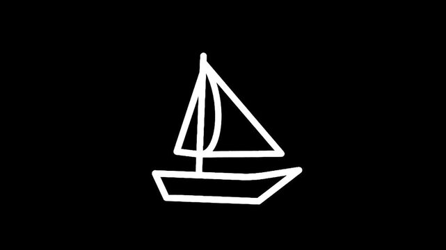 Simple white sailboat outline on a black background, minimalist design