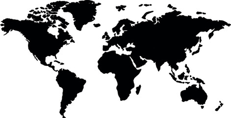 Black world map silhouette global geography illustration for travel and busines © Tasker