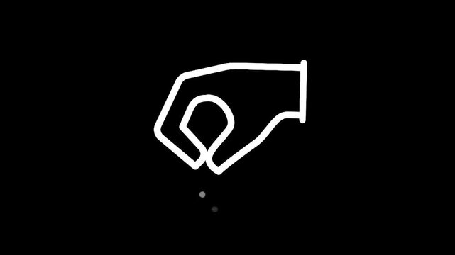Simple white line drawing of a hand sprinkling small particles against a black background