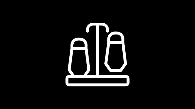 Simple white line art icon of a salt and pepper shaker set on a black background