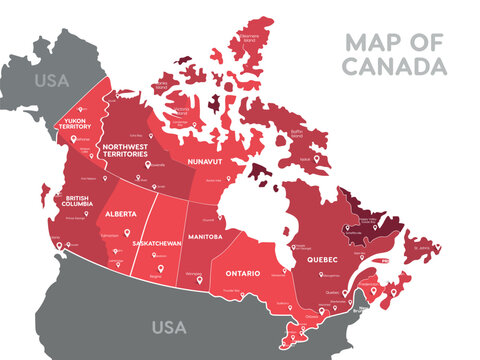 Map of Canada with provinces and territories political division vector illustra