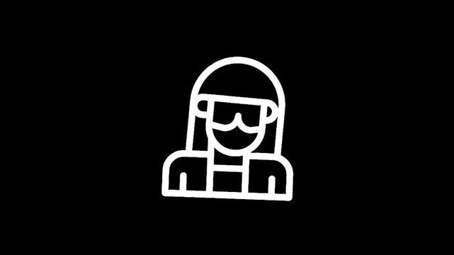 Stylized icon of a person wearing sunglasses and a jacket on a black background