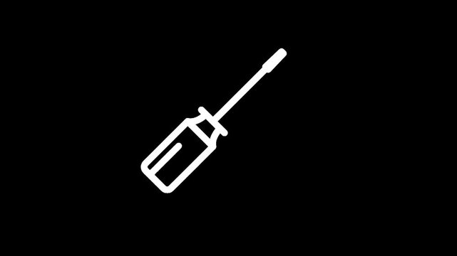 Simple white line drawing of a screwdriver on a black background, minimalist icon