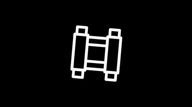 Simple white outline icon of binoculars on a black background