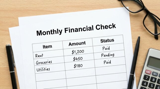 Monthly Budget and Expense Tracking Sheet on Desk.