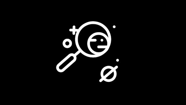 Magnifying glass examining a stylized face with abstract elements and a prohibition sign
