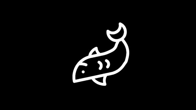 Simple white line art of a fish swimming on a black background