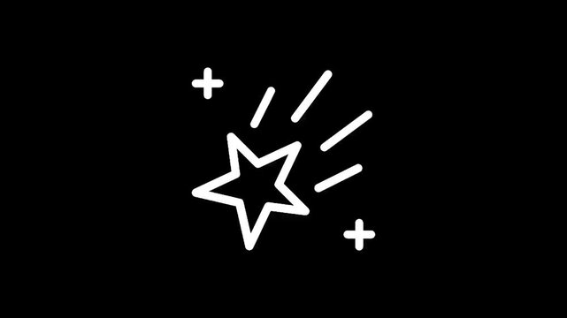 Simple white star icon with motion lines and sparkles on a black background