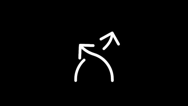 Abstract white arrows pointing upwards and outwards from a curved line on black