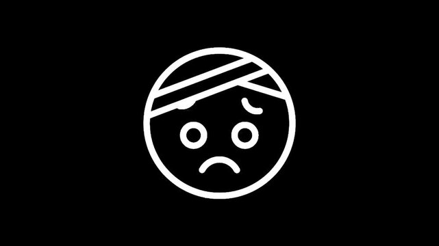 Sad face icon with bandage on head, representing injury or illness