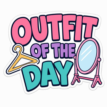 Outfit of the day fashion sticker with hanger and mirror