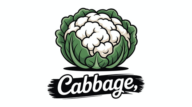 Hand drawn illustration of a fresh cauliflower or cabbage with green leaves is paired with bold typography on a white background.