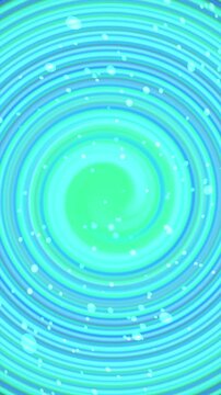 Abstract circular swirl pattern with bright turquoise and green colors and light particles.