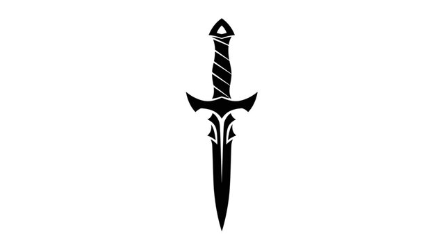 Minimalist Black Sword Icon Design with Sharp Edges and Symmetrical Elements
