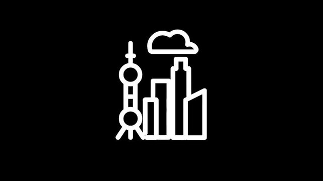 Iconic Shanghai skyline with Oriental Pearl Tower and modern skyscrapers under a cloud