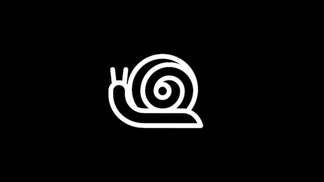 Minimalist white snail icon on a stark black background, symbolizing slowness and persistence