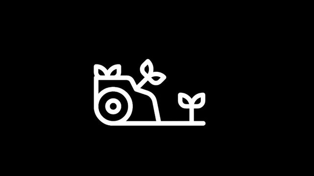 Abstract line art icon representing agricultural growth and technology with a tractor and sprouts