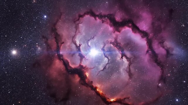 A vibrant cosmic scene showcases a swirling nebula with intense colors and a distant spiral galaxy, set against a backdrop of countless stars.