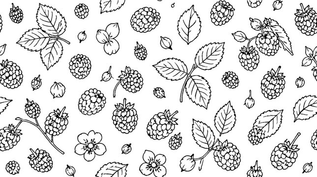 Detailed blackberry and raspberry line art illustration.