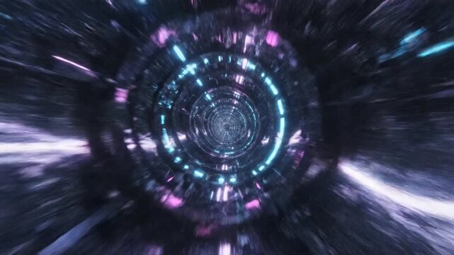 Futuristic Neon Tunnel Animation with Vibrant Glowing Lights