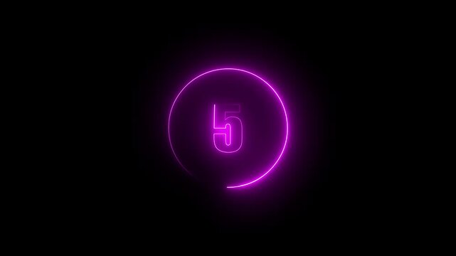 Futuristic neon purple countdown timer animation on computer screen, digital glowing clock with circular progress bar.