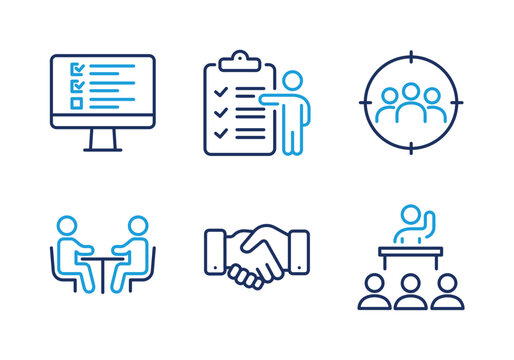 Business Evaluation & Partnership thin line icon set. Minimal web icons