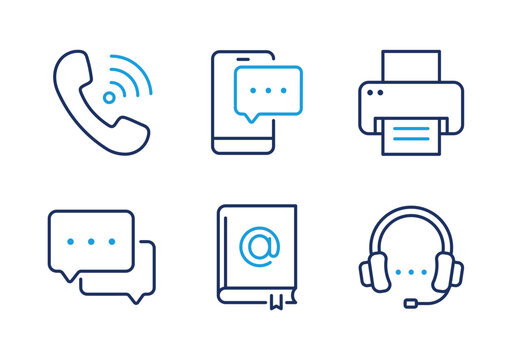 Customer Support & Contact thin line icon set. Minimal web icons