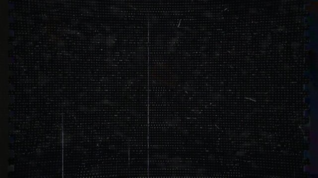 Old damaged tape texture with dotted scanline grid, subtle film scratches, dust defects and dark analog screen overlay for vintage footage