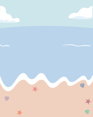 夏の海と砂浜の背景素材（縦型・コピースペースあり） © atumeru