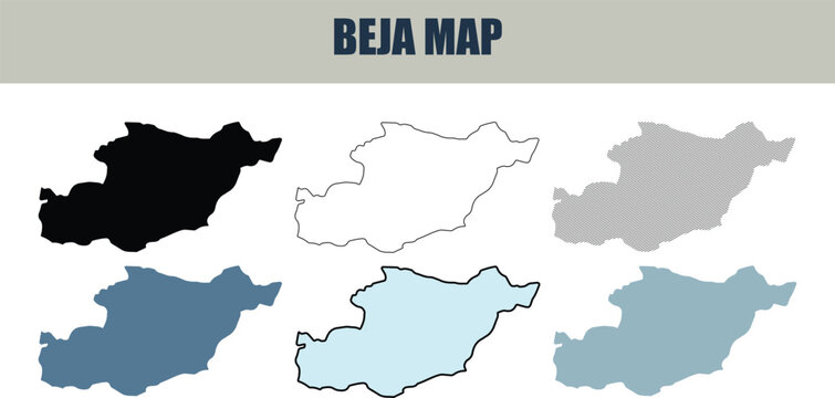 Beja Map outlines in various styles and colors on a white background for regional planning and design
