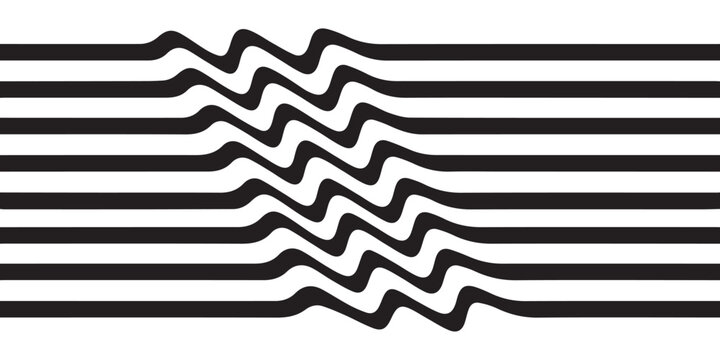 Abstract background with black horizontal lines and a central wave distortion effect.