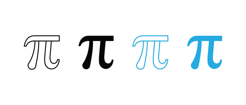 Pi math symbol icon, greek letter mathematical constant calculation set. vector illustration