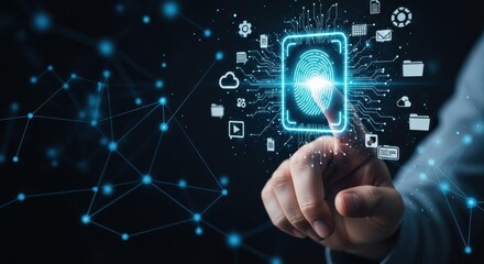 Fototapeta premium Biometric fingerprint authentication and digital security technology concept