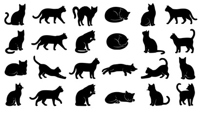 Fototapeta premium Domestic Cat Silhouette Vector Bundle with Natural Feline Actions and Poses