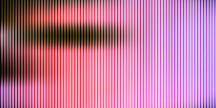 Abstract background, with vertical black, lines overlaying a, gradient of soft, pink, magenta, and, purple light, digital, moire pattern effect