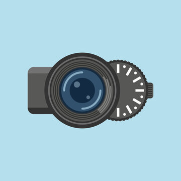 Top view illustration of a modern camera lens and control dial