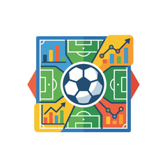 Obraz premium A graphic illustration showing soccer field analytics and data charts
