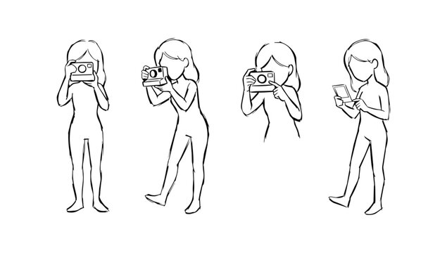 Women holding cameras or phones gathered in a picture taking reference set set collection