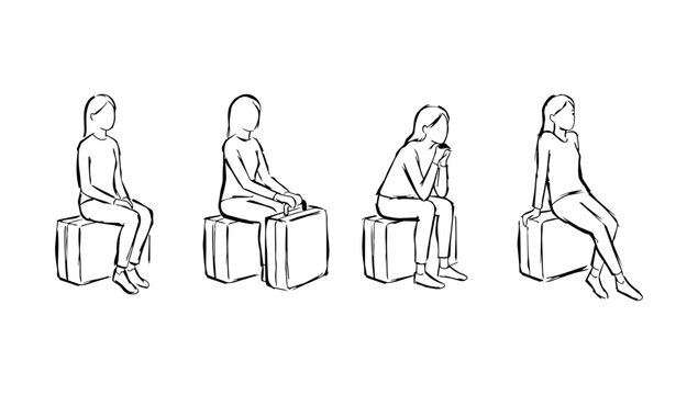 People seated on cube stools gathered in a pose reference collection set collection design