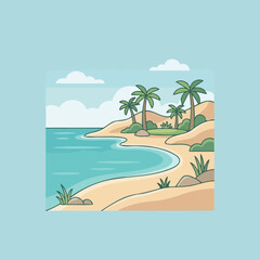 Obraz premium A peaceful tropical beach with palm trees and blue water