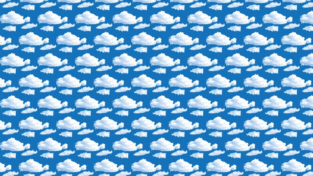 Abstract bright blue background repeating white cloud pattern uniform grid clear sky decorative motif modern wallpaper vector illustration