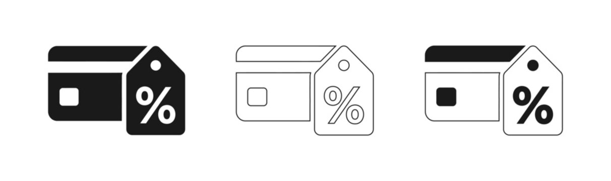 Shopping cart with percentage sign icon set black filled outline and reverse versions