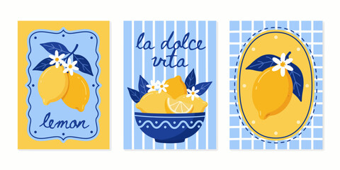 Fototapeta premium Colorful Lemon Illustration Set With Floral Designs