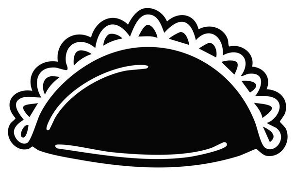 Stylized Black & White Dumpling or Empanada Icon Graphic Element for Culinary Designs