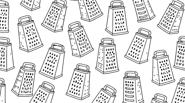 Repeating pattern of kitchen graters in black and white.