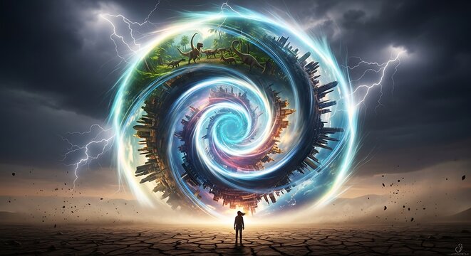 Abstract digital art of a colorful swirling vortex spiral.
