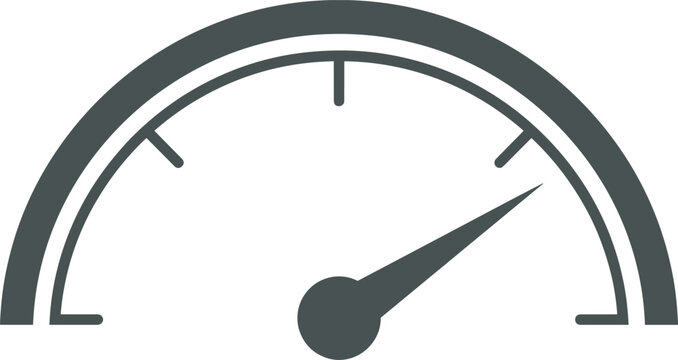 A simple grey dial gauge icon with a needle pointing to the right indicating measurement or speed