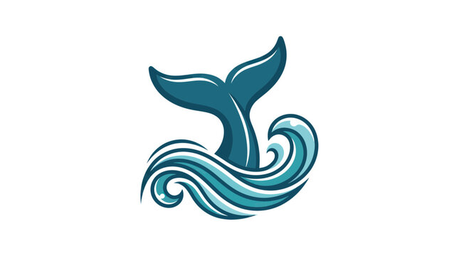 Whale tail fluke emerging from blue ocean waves