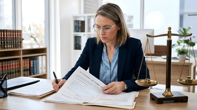 Lawyer Working In Office With Scales Of Justice and Books